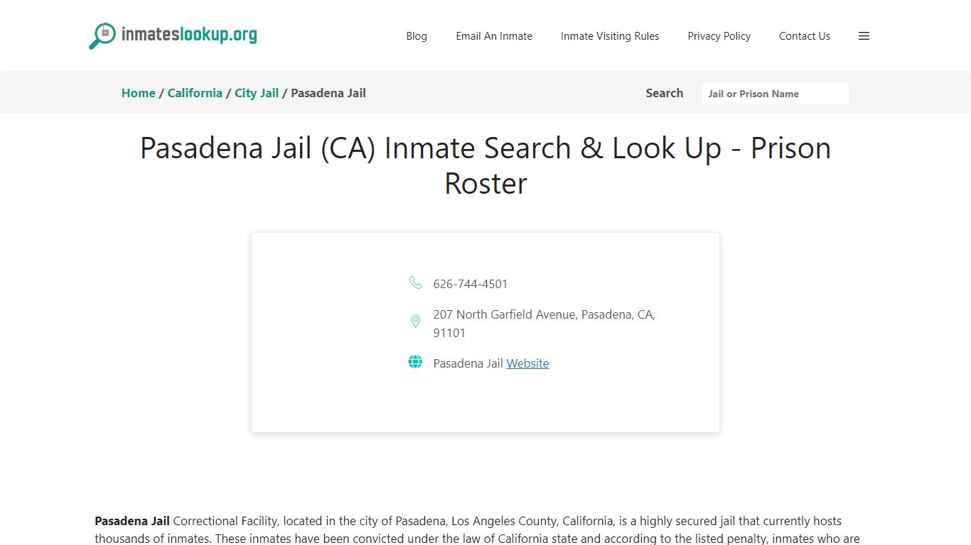 Pasadena Jail (CA) Inmate Search & Look Up - Prison Roster