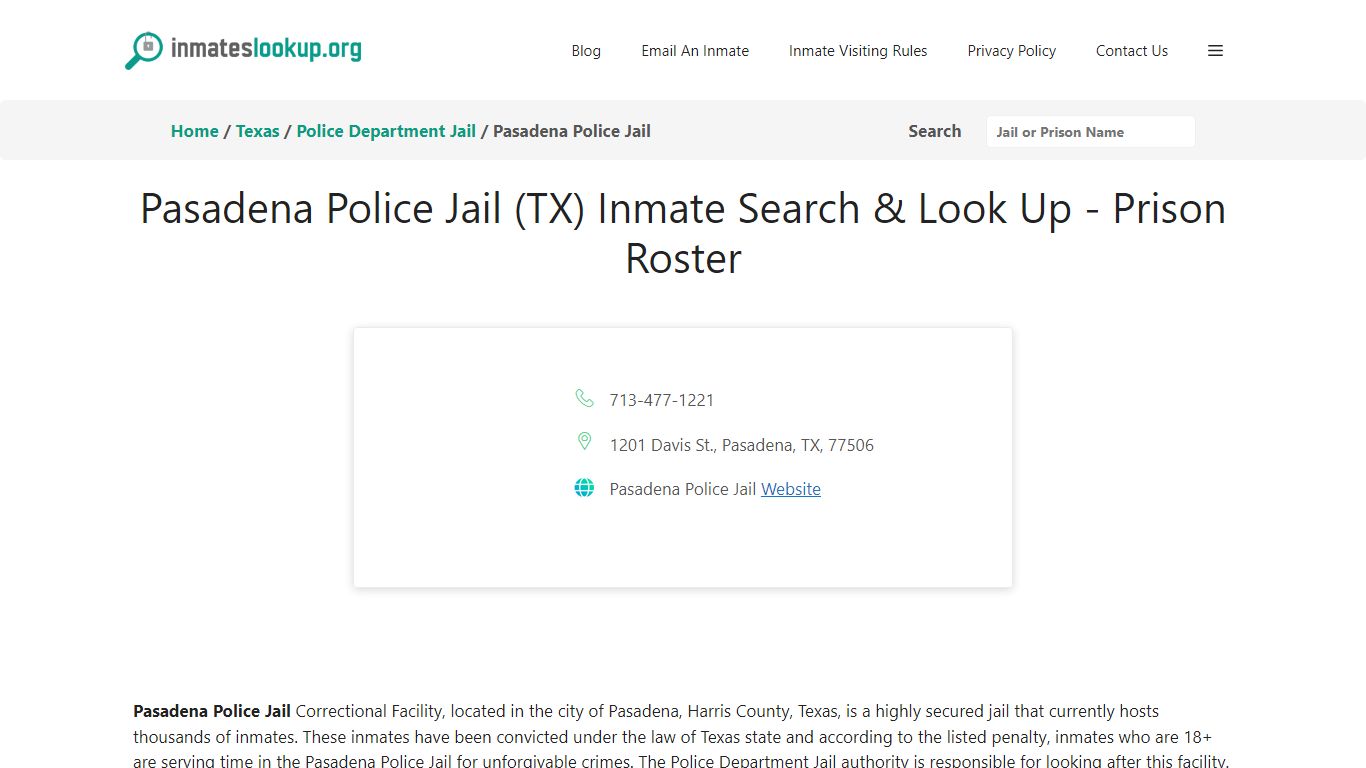 Pasadena Police Jail (TX) Inmate Search & Look Up - Prison Roster